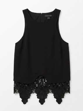 Stylestalker Women’s Black Crochet Lace-Hem Tank US 4 Medium